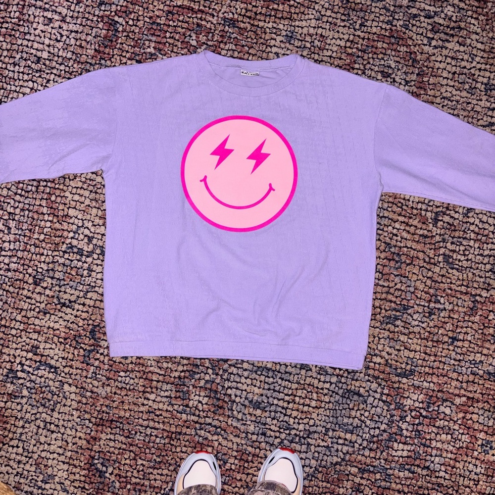 Katydid Lavender Sweatshirt with Pink Smiley